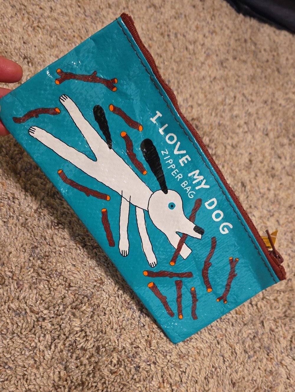 Blue Q Teal 'I Love My Dog' Zipper Pouch with Brown Accents